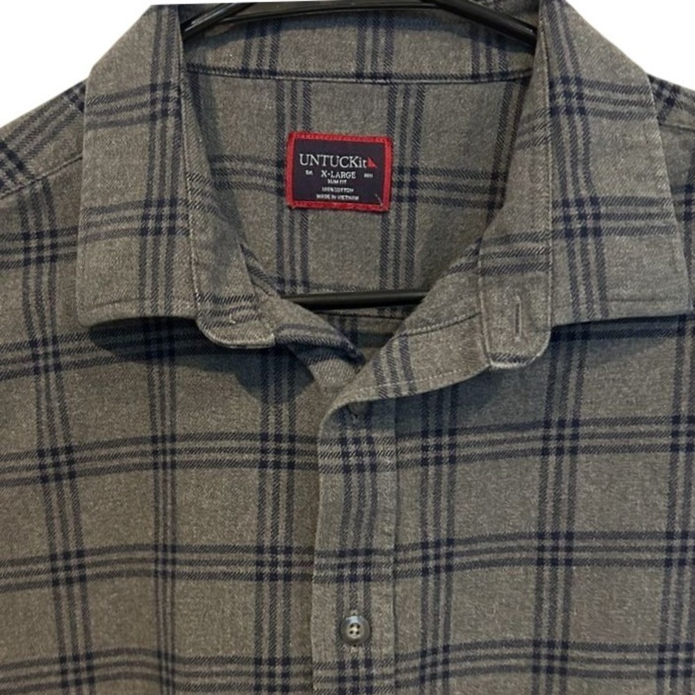 UNTUCKit Button Down Shirt XL Men's Grey Blue Plaid Slim Fit Cotton Flannel